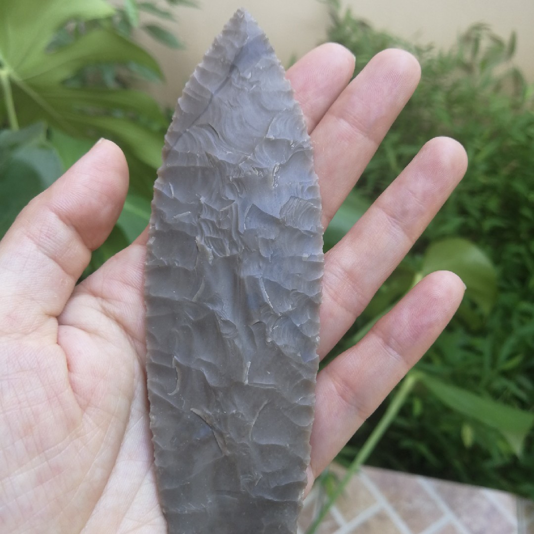 Grey Flint Stone Double Edge Deer Horn Shank Custom Made In Grey