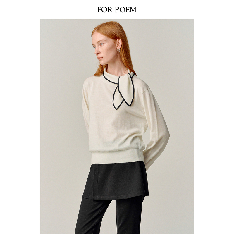 Forpoem 26/Fw Original Design Knotted Neckline Wool Needle Elegant Long-Sleeved Knitted Top for Women Forpoem 26/Fw Original Design Knotted Neckline Wool Needle Elegant Long-Sleeved Knitted Top for Women