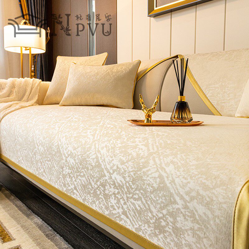 Nordic Winter Style White Light Lavish Sofa Cushion Sensation High-end Four Seasons Universal Non-slip Leather Cover Cloth Cover Scarves