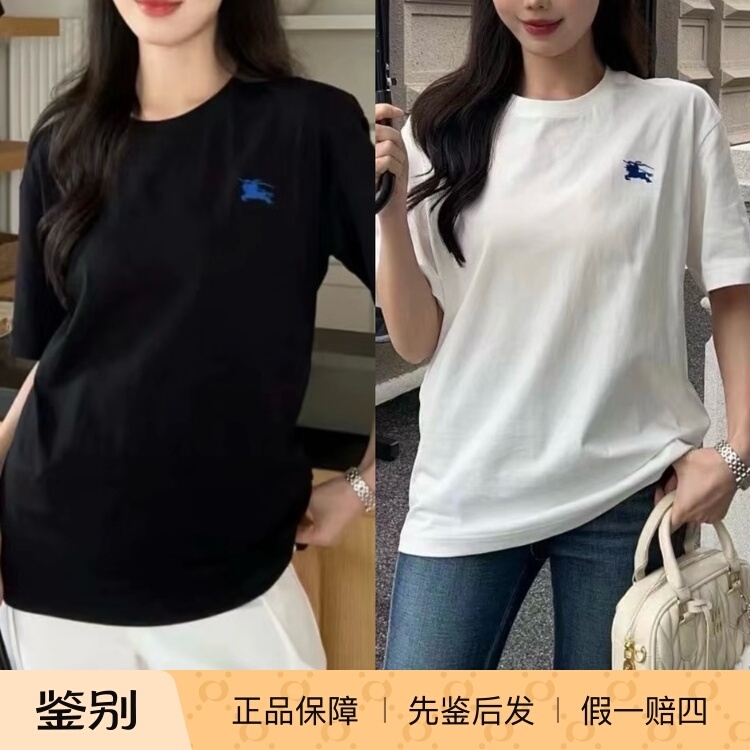 In-Stock Burberry/Burberry Women's Short-Sleeve T-Shirt with New Embroidered Horse Logo, Round Neck In-Stock Burberry/Burberry Women's Short-Sleeve T-Shirt with New Embroidered Horse Logo, Round Neck