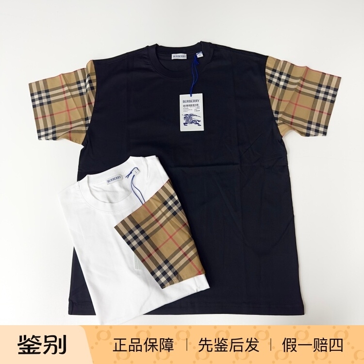 In Stock Burberry/Burberry Women's Short-Sleeve T-Shirt Burberry Plaid Sleeve Loose Fit Half-Sleeve Unisex Style