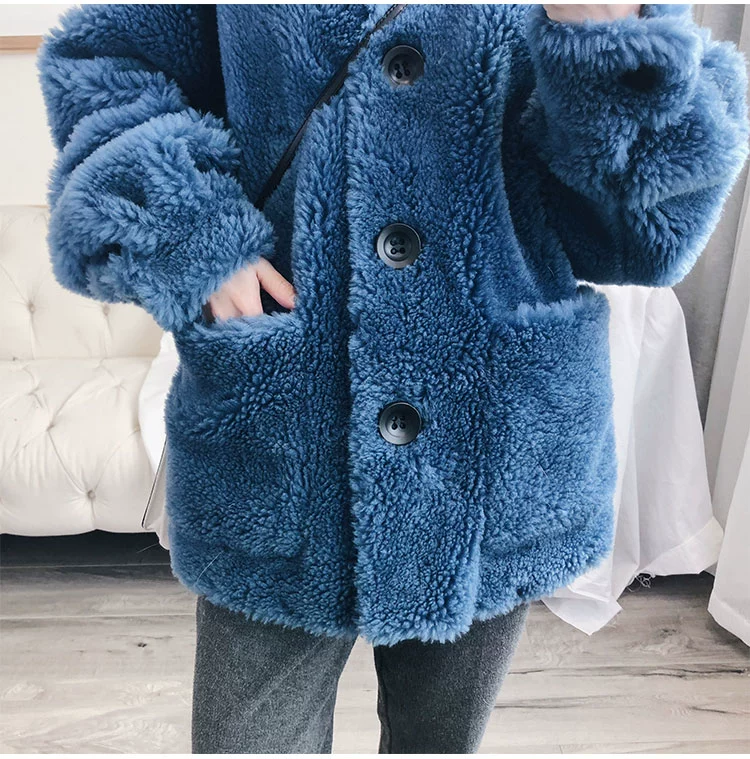 Chic vòng tròn lông cừu lông nữ ngắn phần lông mùa đông lông nhỏ phong cách giả lông cừu lamb cashmere sinh viên dày áo blazer nữ