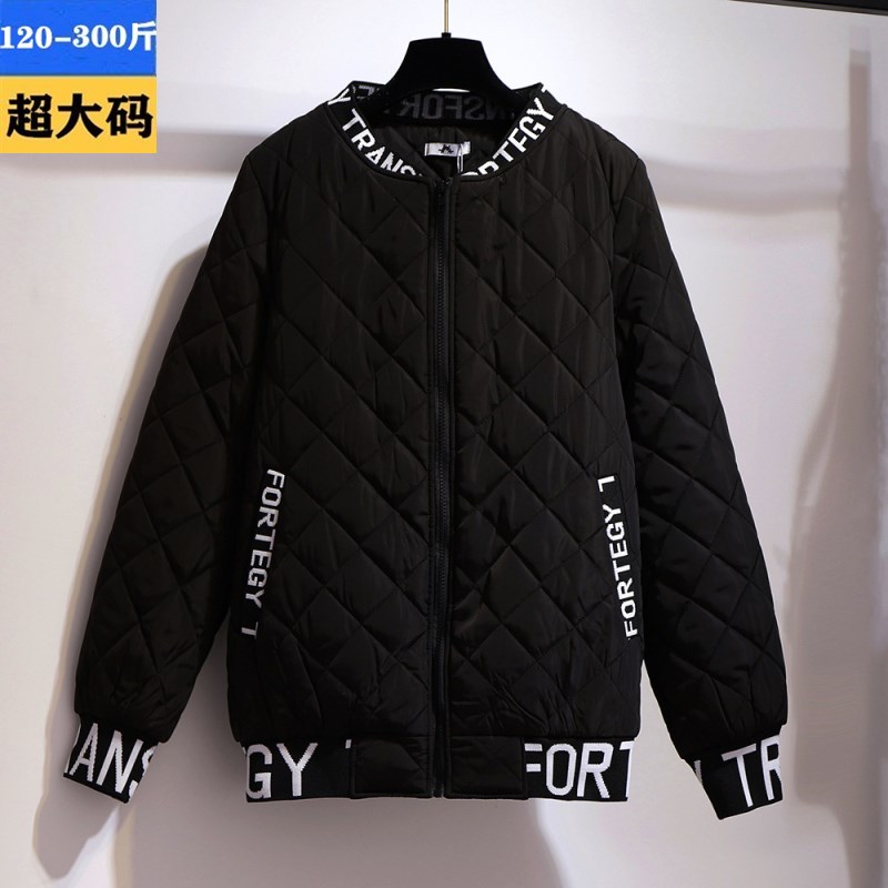 Large size women's 240 catties cotton clothing super fat mm winter baseball uniform short jacket 230 plus fertilizer plus down cotton clothing