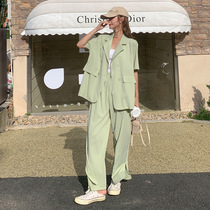 Summer dress new large-code womens thin fat mm suit suit apparel thin professional short sleeve coat broad leg pants two pieces