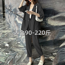 Autumn clothes new extra large size suit jacket womens two-piece suit fat sister professional wear super thin 200 catties spring