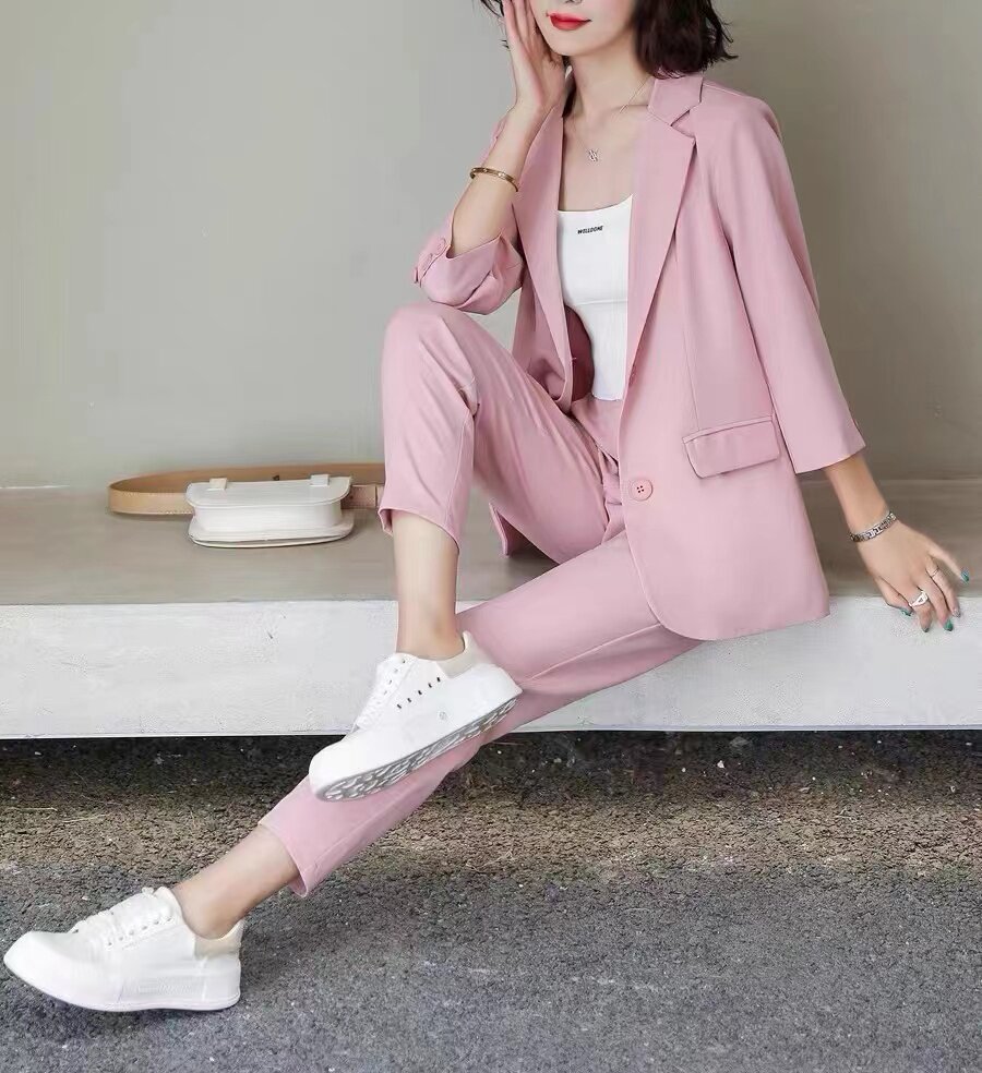 Small suit suit female summer Korean version of the fat sister casual fashion temperament large size professional wear dress interview suit