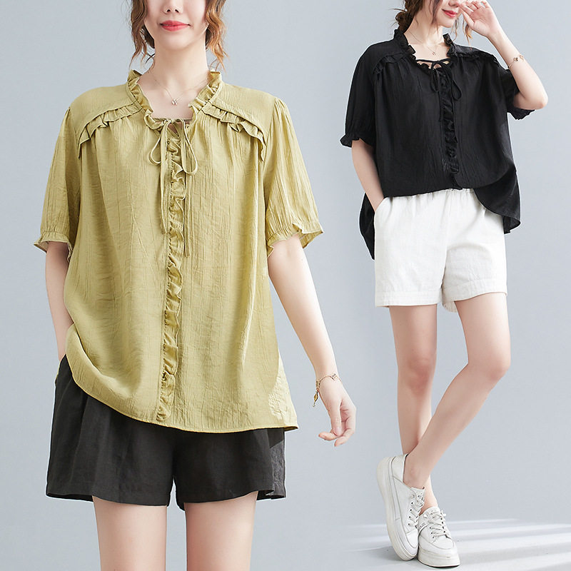 300 catties fat sister wood ear shirt women's summer extra large size 240 catties loose short-sleeved shirt covering meat shirt top