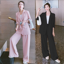 2022 new fried street temperament suit two-piece suit fat mm thin casual suit summer thin section large size womens clothing
