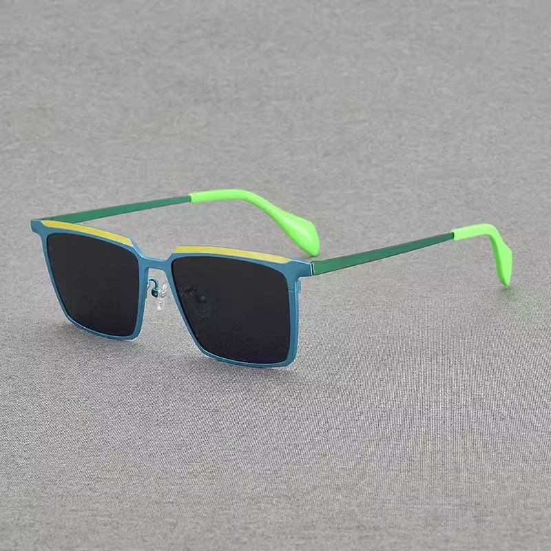 Multi-Color Pure Titanium Personalized Sunglasses for Men and Women, Colorful Square Fashion Sunglasses, Unique and Trendy Driving Glasses