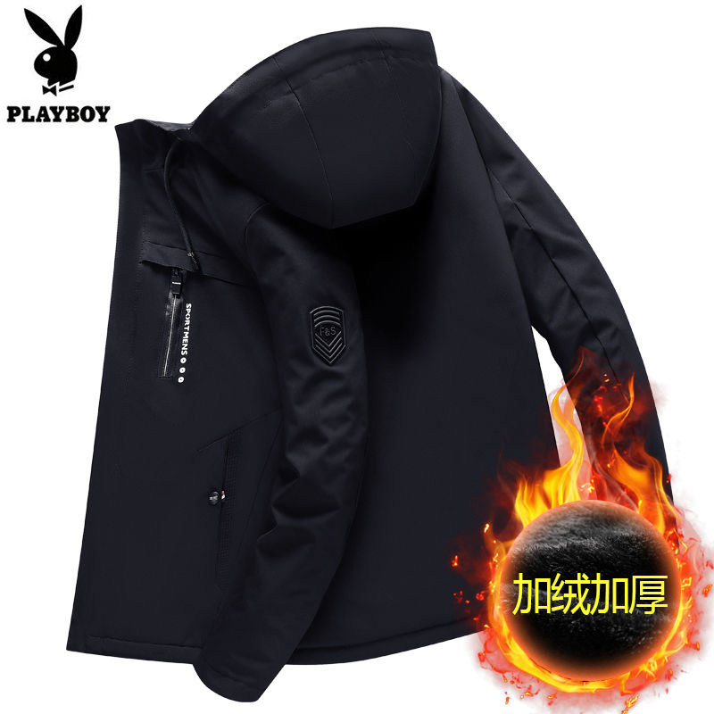 Flowers Playboy autumn and winter clothing jacket men's large size plus suede thickened cotton clothes Korean version Trend handsome and casual jacket