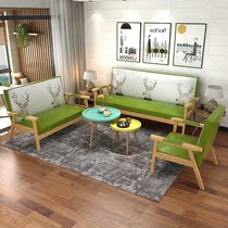 Nordic sofa Small apartment double three-person simple Japanese single solid wood rental room Clothing milk tea shop sofa