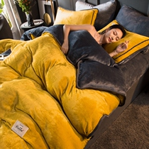 Solid color milk velvet four-piece winter double-sided velvet thickened coral velvet flannel anti-static bedding fitted sheet