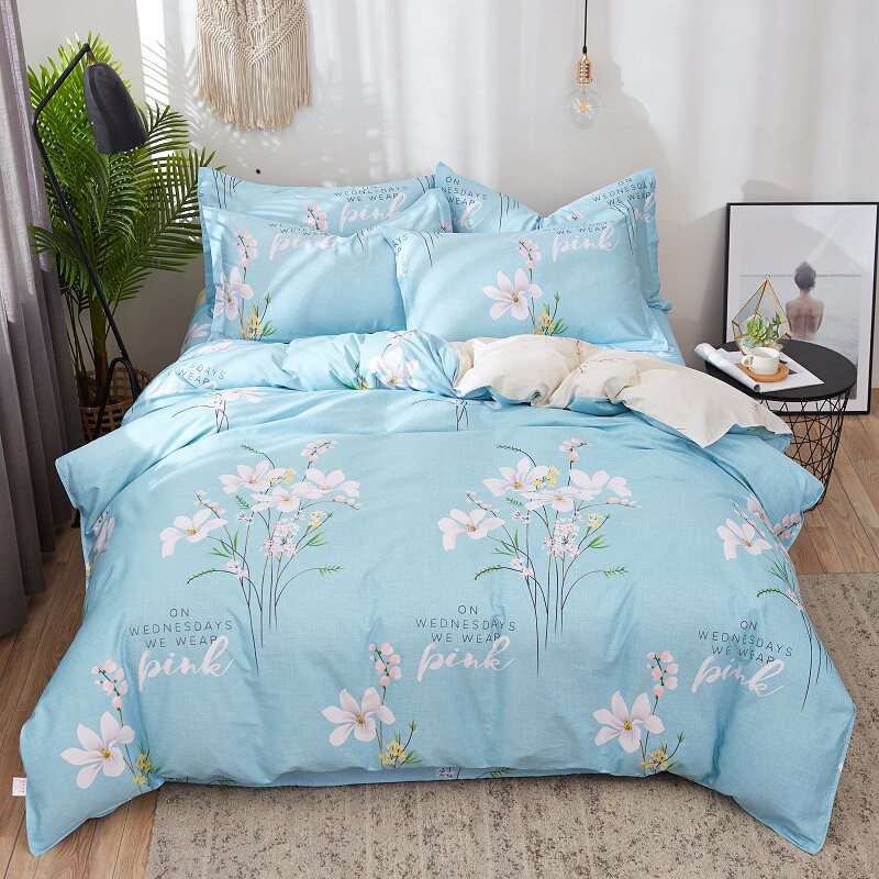 Net red ins ins and wind four pieces of pure cotton full cotton bed 4 pieces of all season bed linen quilt cover spring and summer little fresh