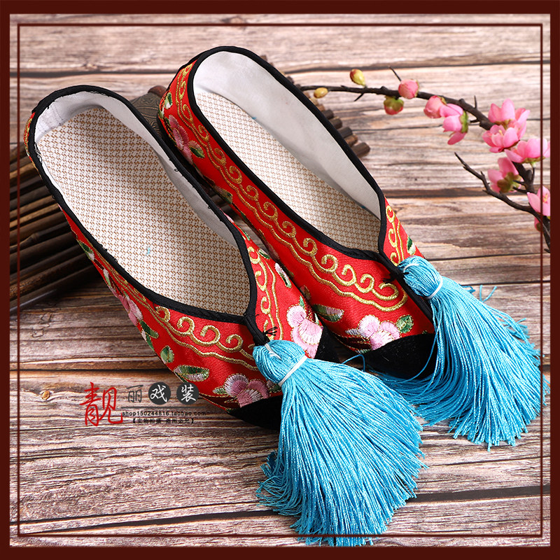 Drama Opera Embroidered Shoes Color Shoes Peking Opera Film and TV Shoes Shoes Tsing Yi Flowers Denier Flat Bottom Shoes