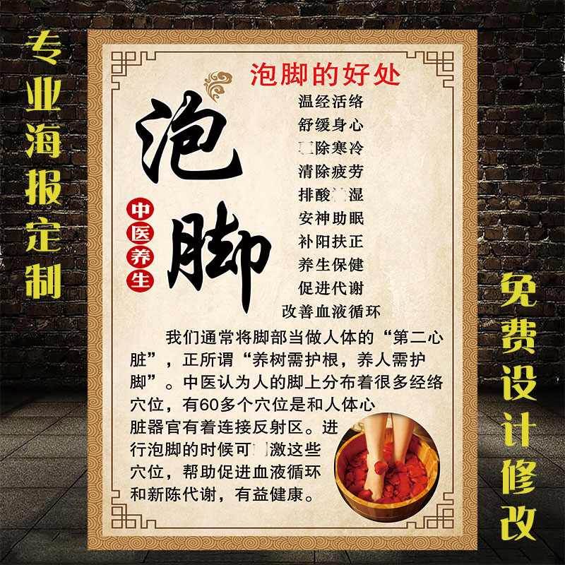 Foot bath benefits picture Foot bath Chinese medicine foot bath poster Foot massage shop decorative painting health map Foot bath hanging painting wall chart