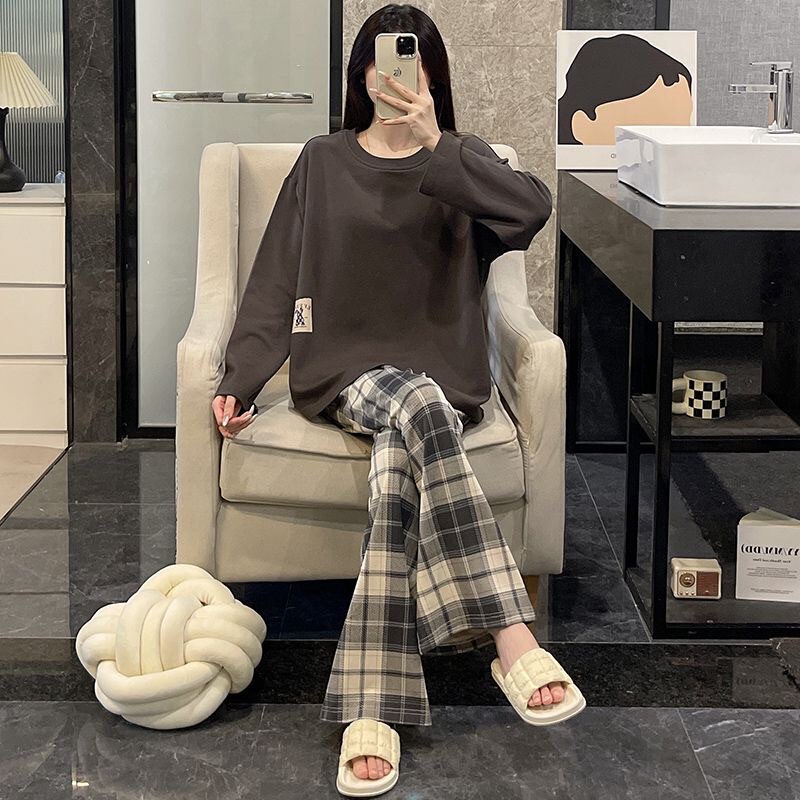 Woodpecker Pajamas with Chest Pads for Women, Spring and Autum Pure Cotton Long-Sleeved Sweet and Cute Student Casual Home Wear Set