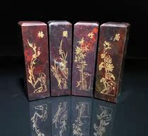 Guilin chicken blood jade Qiankun Jade seal auspicious plum orchid bamboo chrysanthemum full set of calligraphy and painting collection dedicated