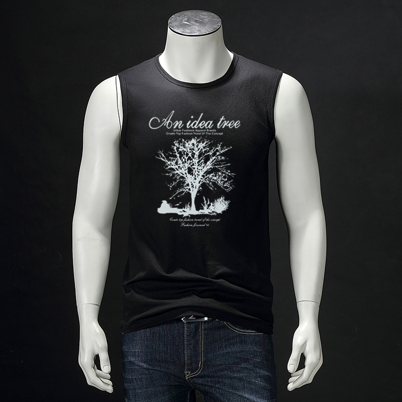 Vest nam cotton in áo thun không tay cộng với phân bón XL mồ hôi vest lỏng lẻo chạm đáy áo sơ mi chặt tay rộng áo ba lỗ nam