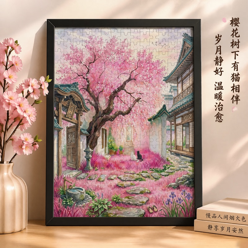 Sakura Tree Cat Building Puzzle 300 Pieces/500/1000 Wooden Puzzle Adult Stress Relief Toy Sakura Tree Cat Building Puzzle 300 Pieces/500/1000 Wooden Puzzle Adult Stress Relief Toy