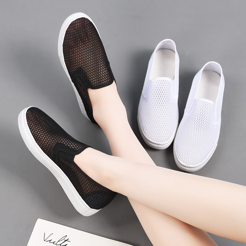 Summer Mesh Shoes for Women, Flat Hollow Breathable Mesh Casual Shoes, Shallow Mouth, Non-Slip, Comfortable, Versatile, Student White Shoes for Women
