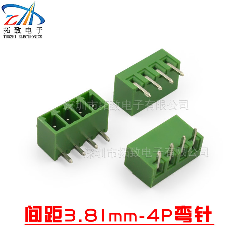 Plug-in terminal uốn cong pin Pitch nối 3.81mm Xanh 2 3 4 5 6 7 8 9 10P.