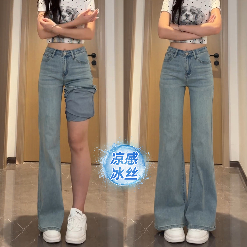 Blue Tencel Jeans for Women, Summer Thin Style, Plus Size, High Waist, Slimming, Pear-Shaped Body, Ice Silk Flared Pants Blue Tencel Jeans for Women, Summer Thin Style, Plus Size, High Waist, Slimming, Pear-Shaped Body, Ice Silk Flared Pants