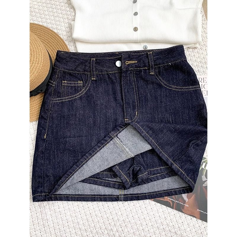 Denim Blue Mini Skirt for Women, New Summer Style, Plus Size, High Waist, Slimming, Hip-Concealing, A-line Bodycon Skirt