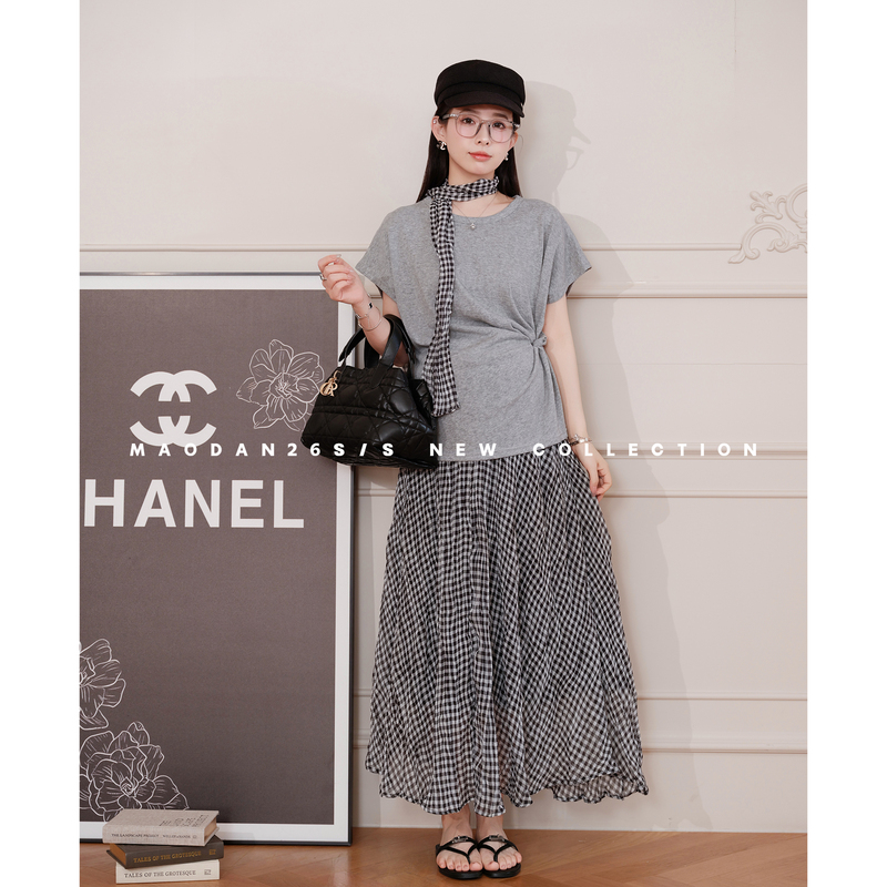 Cat Single [Paris Stroll] [Cotton] Maternity Wear Spring New Fashion Versatile Elegant Short-Sleeved Top and Skirt