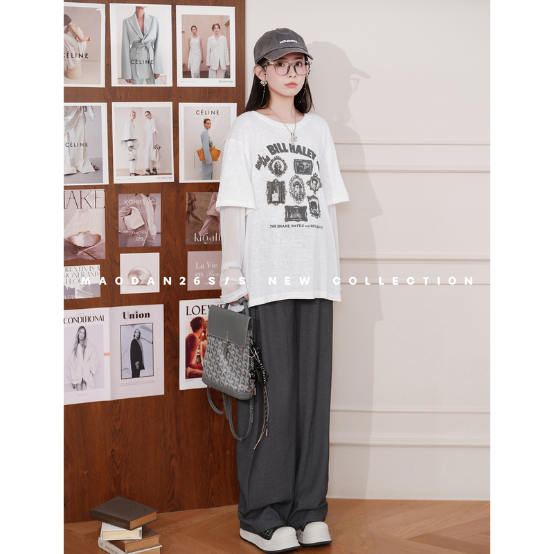 Cat Single [Moses Street Photography] [Cotton] Maternity Wear Spring New Fashion Stylish Top and Pants Two-Piece Set
