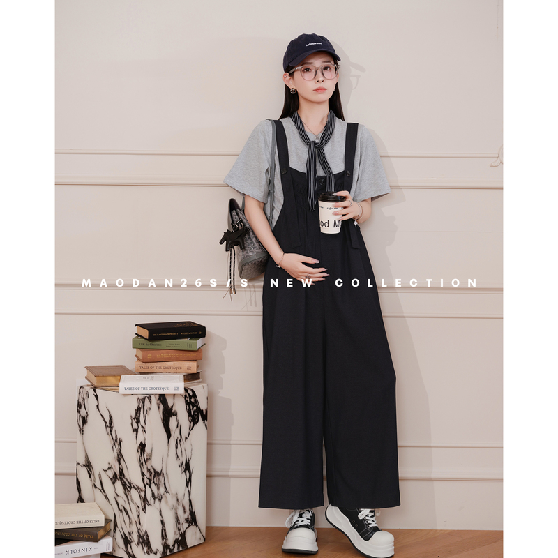 Cat-Themed [Shinjuku Daily] [Pure Cotton] Maternity Wear Spring New Arrival Lazy Style Short-Sleeve Overalls Two-Piece Set