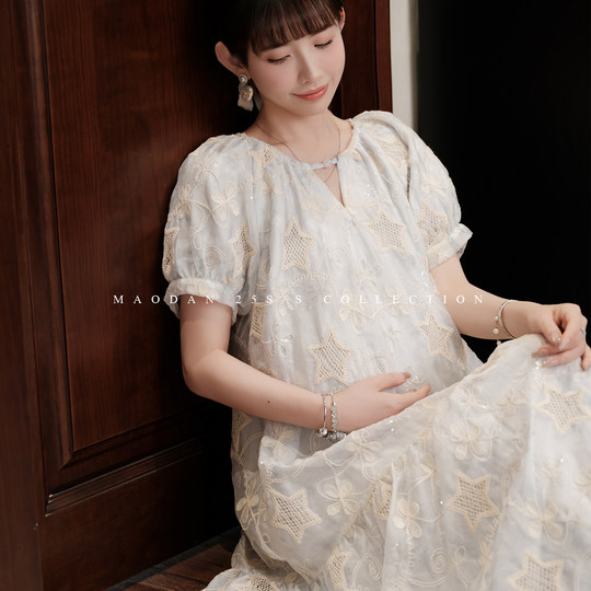 猫单【星空海域】娜娜的孕期穿搭孕妇装夏季双层仙女连衣裙中长款