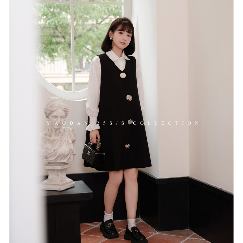 Cat Single [Earl Muse] Maternity Wear Elegant Slimming Shirt French Style ins Mid-Length Skirt Set