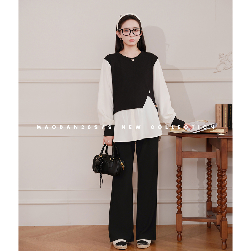 Cat Single [Simple White Series] [Cotton] Maternity Wear Spring New Fashion Versatile Elegant Top and Pants Set