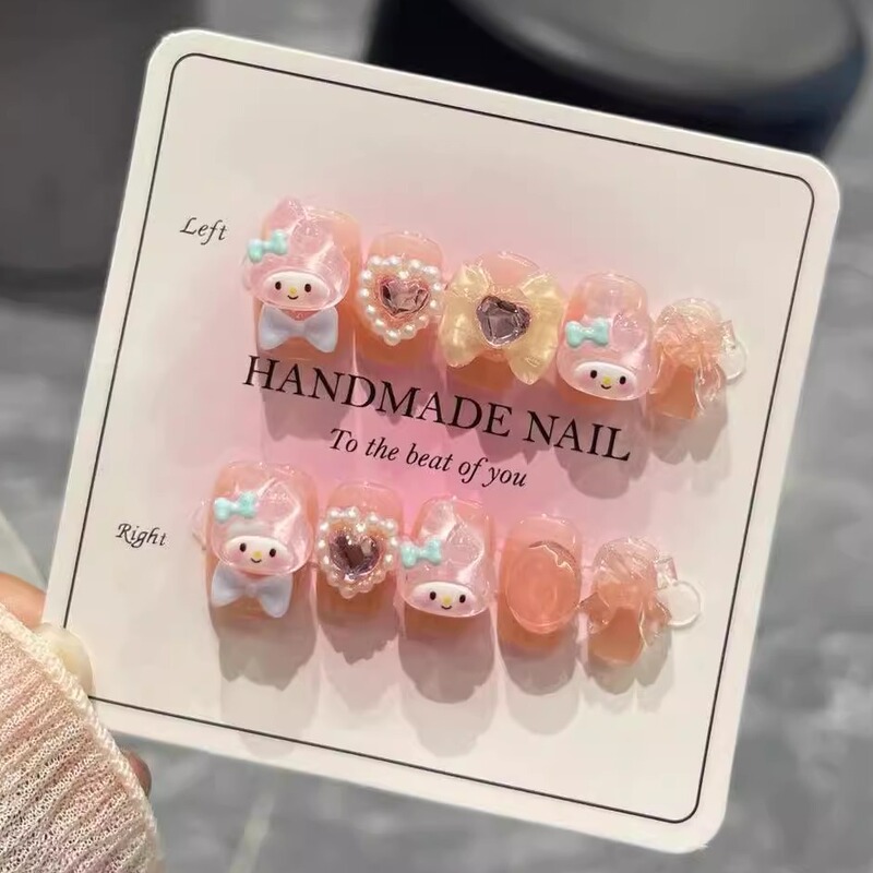 Handmade Cute Wearable Nail Art Cartoon Dopamine Cute Girl Kawaii Melody Student Nail Stickers Short Style