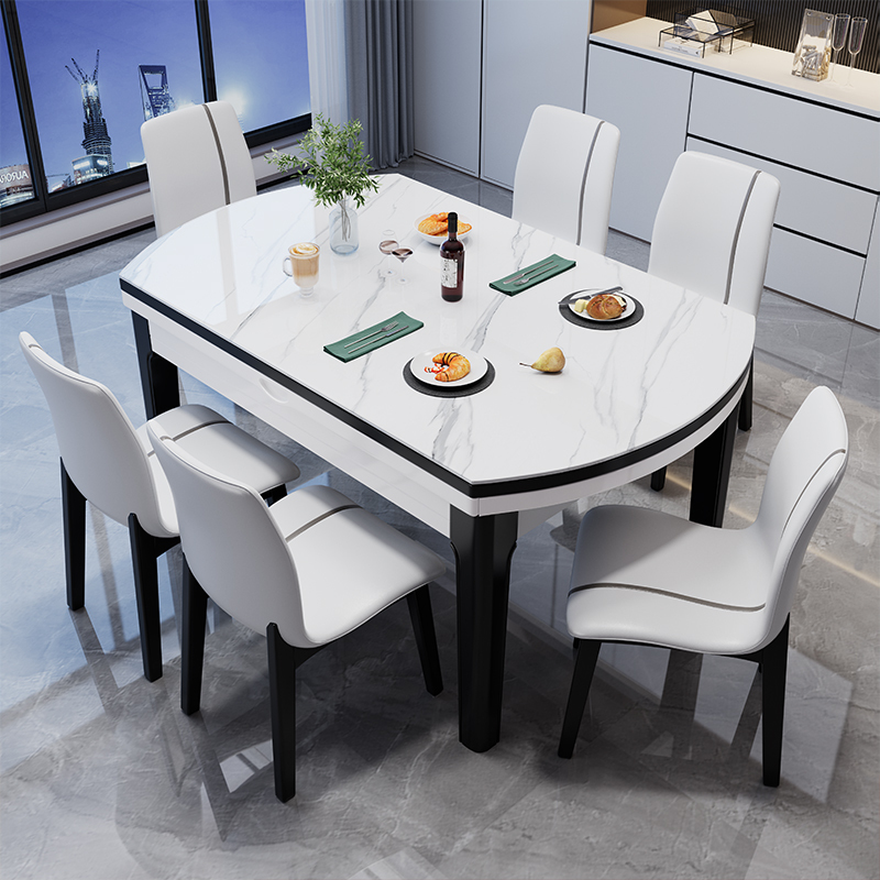 Modern Simple Slate Dining Table and Chairs Retractable and Foldableable Square and Round Dual-Use Household Small Apartment Light Luxury Solid Wood Dining Table