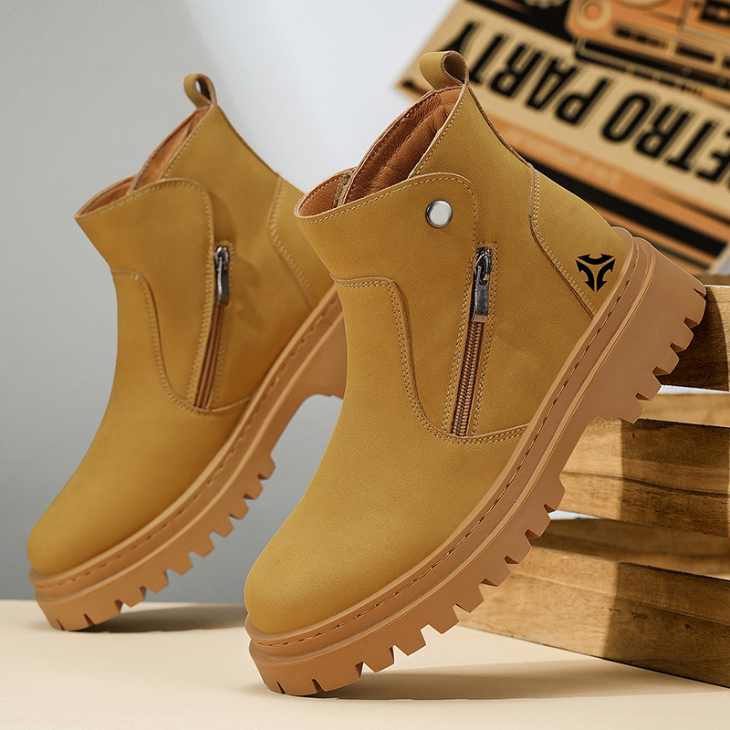 Slip-On High-Top Men's Shoes Without Laces, Work Shoes, Laceless Martin Boots for Men, No Need to Tie Shoelaces for Lazy People