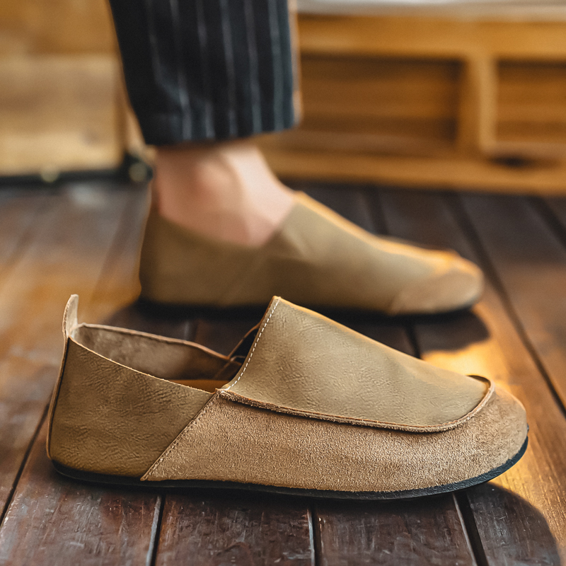 Slip-On Loafers for Men, Laceless Flat Casual Leather Shoes, Lazy Half-Slippers, Can Be Worn with Heels, Two-Way Wear, Beanie Shoes