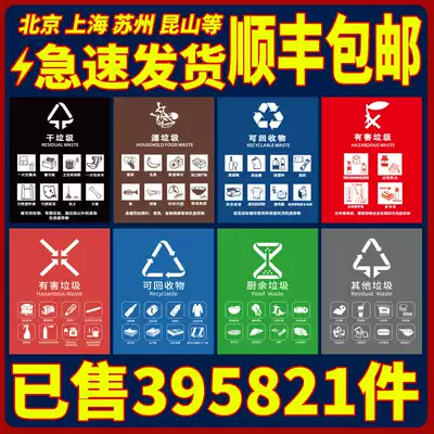 Garbage sorting logo sticker trash bin logo wet and dry recyclable other Shanghai Beijing Suzhou Kunshan poster