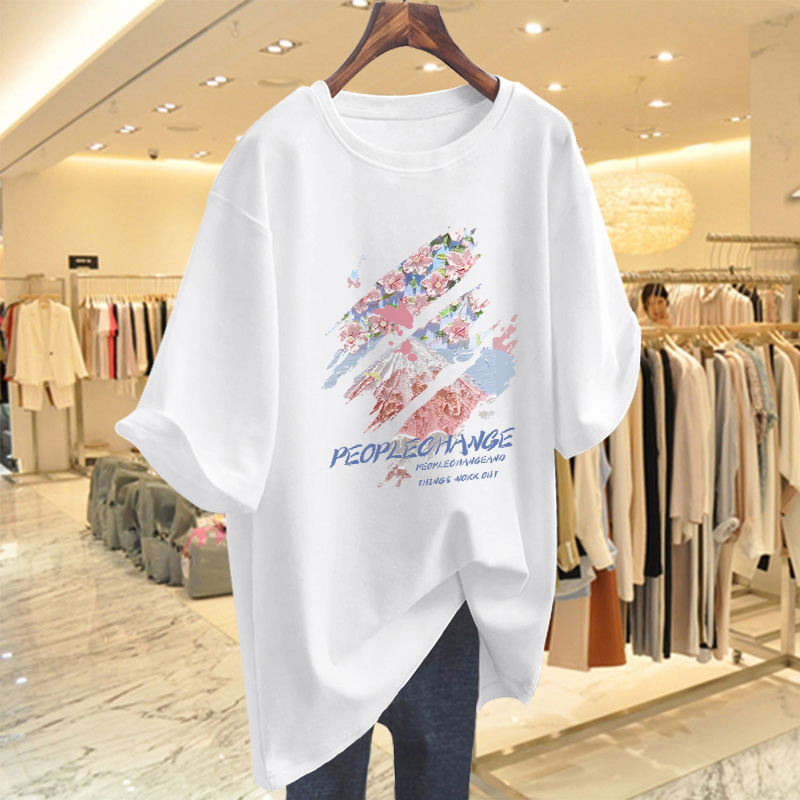 Korean White Short-Sleeved T-Shirt for Women 2026 Summer New Style Loose Large Size Mid-Length Oversized Half-Sleeve Top