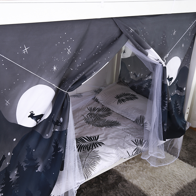 Student male and female dormitory Princess wind bed curtain one-piece fully enclosed bedroom Mosquito net Cartoon shading cloth Upper and lower bunk