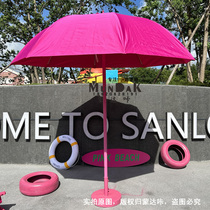 Munda click custom large Southeast Asian wind seaside beach windproof Barbie Pink Beach Windproof Beach Umbrella