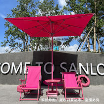 Monda Click Customize Rose Pink Beauty Chen Quad High-end Midcolumn Beach Umbrella Rose Red Quadrilateral Sun Umbrella with table and chairs
