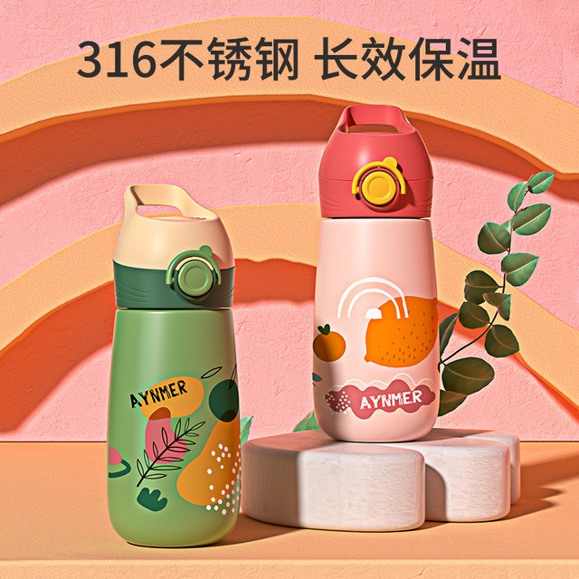 Insulation Cup Children's Insulation Cup 316 Stainless Steel Insulation Kettle Baby Cute High-value Insulation Straw Cup