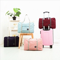 Portable travel bag womens portable folding storage bag large-capacity clothes fitness bag men can set trolley luggage bag
