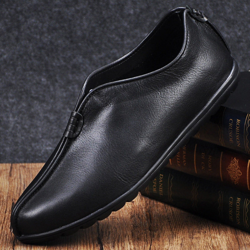 Foreign Trade Genuine Leather Round Mouth Dad Shoes A Foot Pedal Old Man Shoes Head Layer Bull Leather Soft Bottom Rohan Monk Men's Shoes Four Seasons