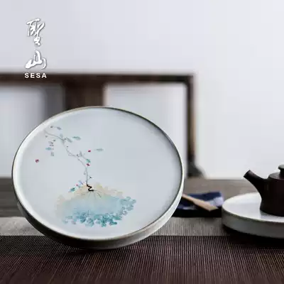 Shengshan handmade antique pot hand-painted ceramic Ru kiln plate purple sand pot pad pot kung fu tea set kung fu tea set zero match