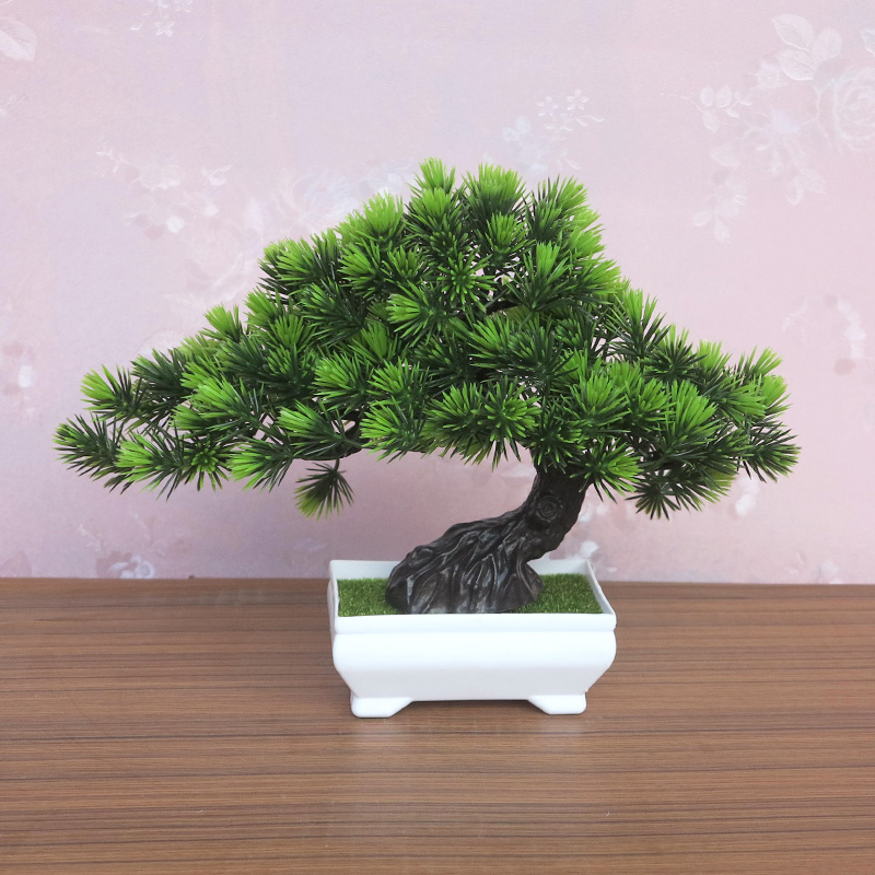 Simulation flower welcome pine indoor fake flower small bonsai plastic potted table top ornaments home coffee table wine cabinet decorations