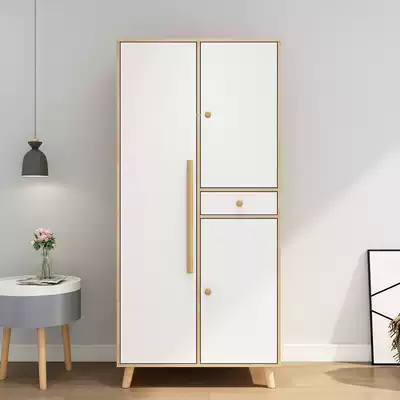 Simple wardrobe solid wood occupied small rental home bedroom sturdy durable storage balcony sunscreen cabinet