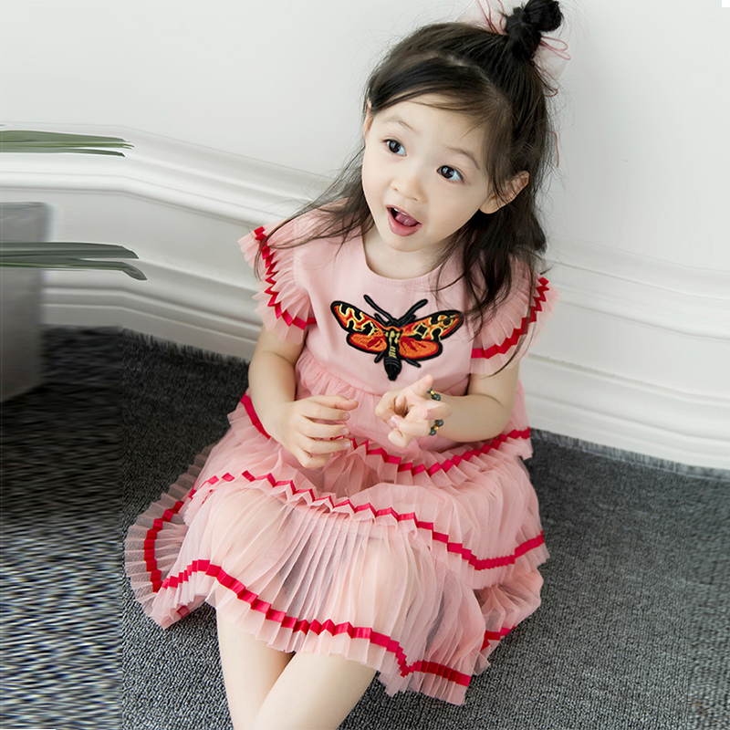 2022 Summer Dress New Girl Foreign Dress Pink Little Girl Superocean Princess Dress Baby Birthday Dress