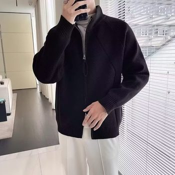 National trend american retro double zipper cardigan sweater sweater men's korean version autumn and winter couple solid color lazy jacket National trend american retro double zipper cardigan sweater sweater men's korean version autumn and winter couple solid color lazy jacket